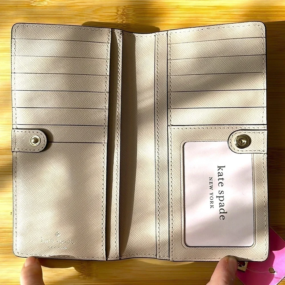 Brand New Kate Spade Genuine Leather Large Slim Bifold Black Wallet